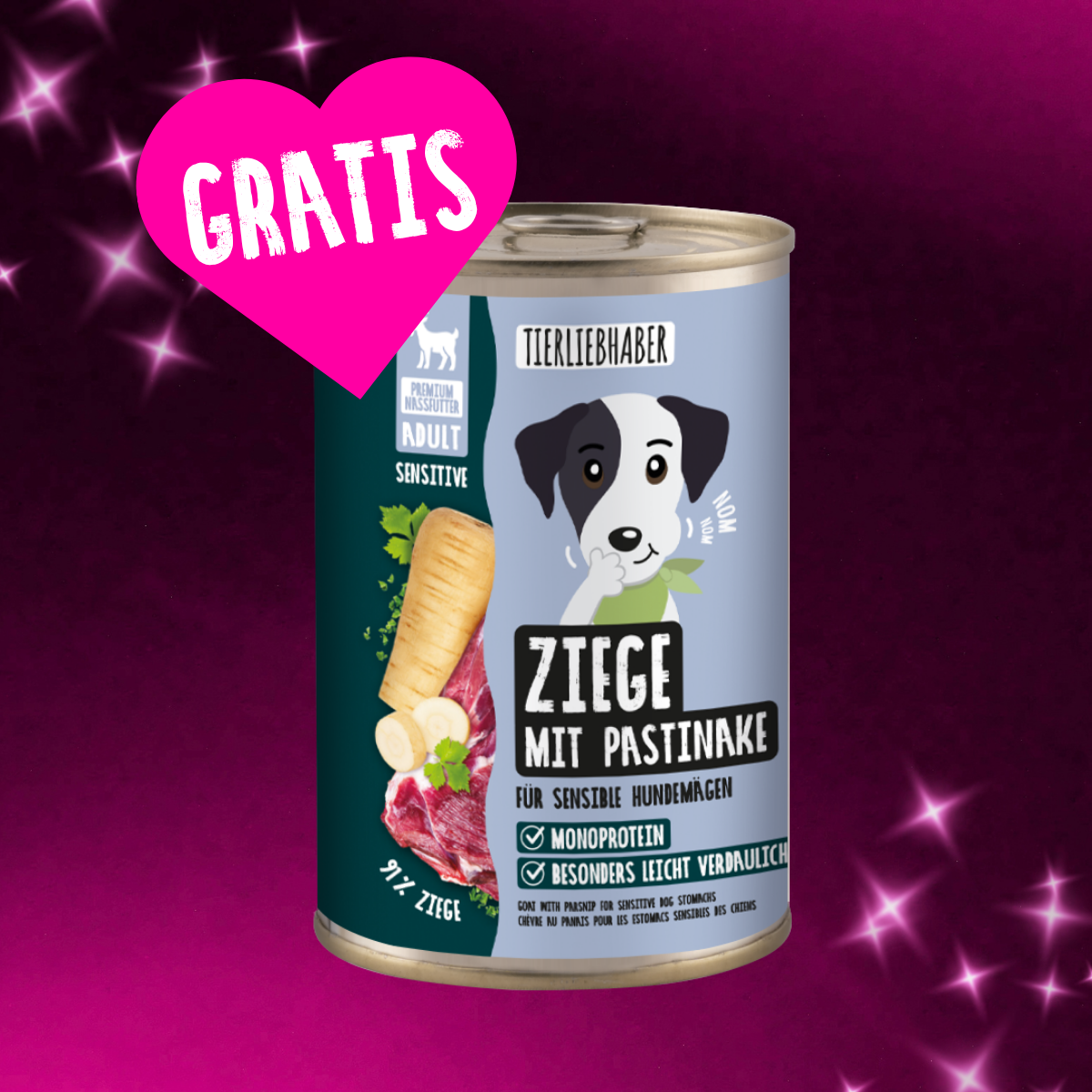 Nassfutter Ziege mit Pastinake 400g gratis