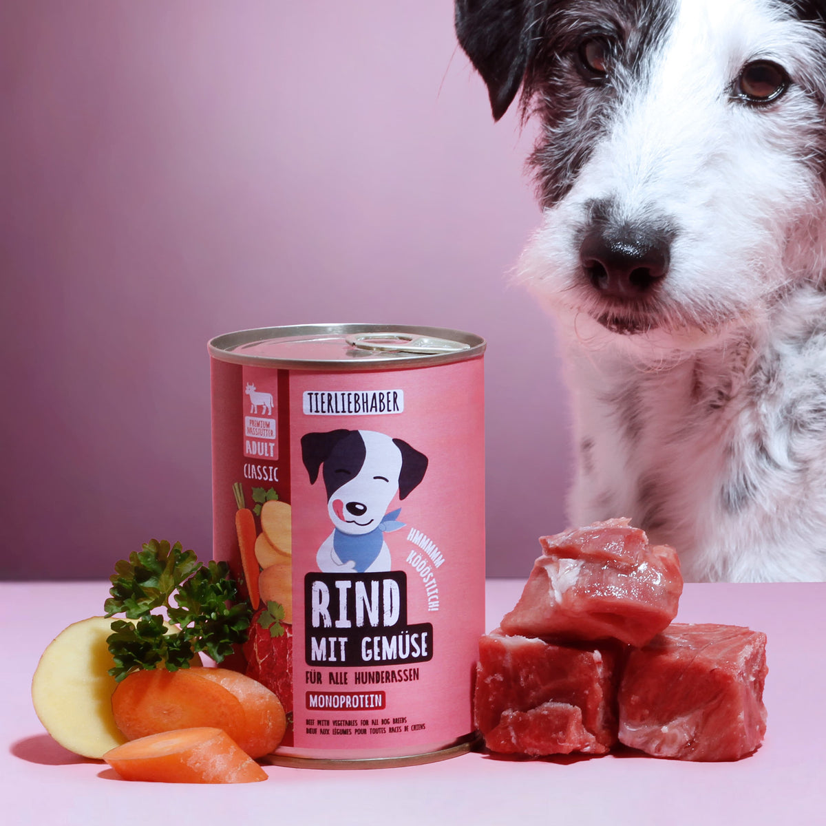 Nassfutter Rind mit Gemüse 400g gratis