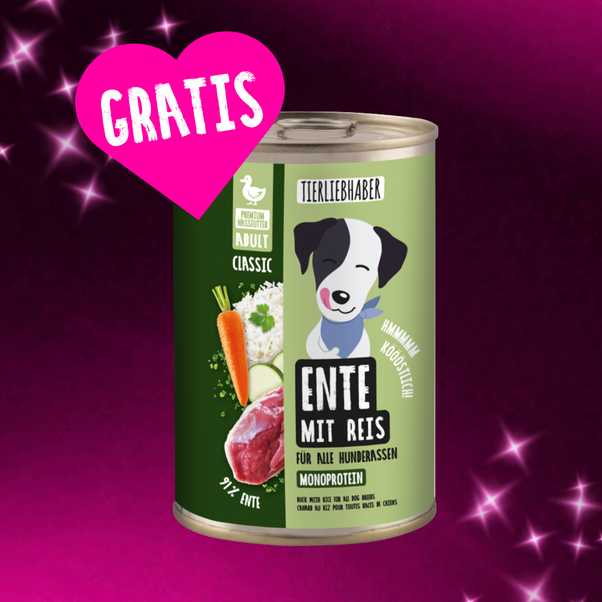 Nassfutter Ente mit Reis 400g gratis