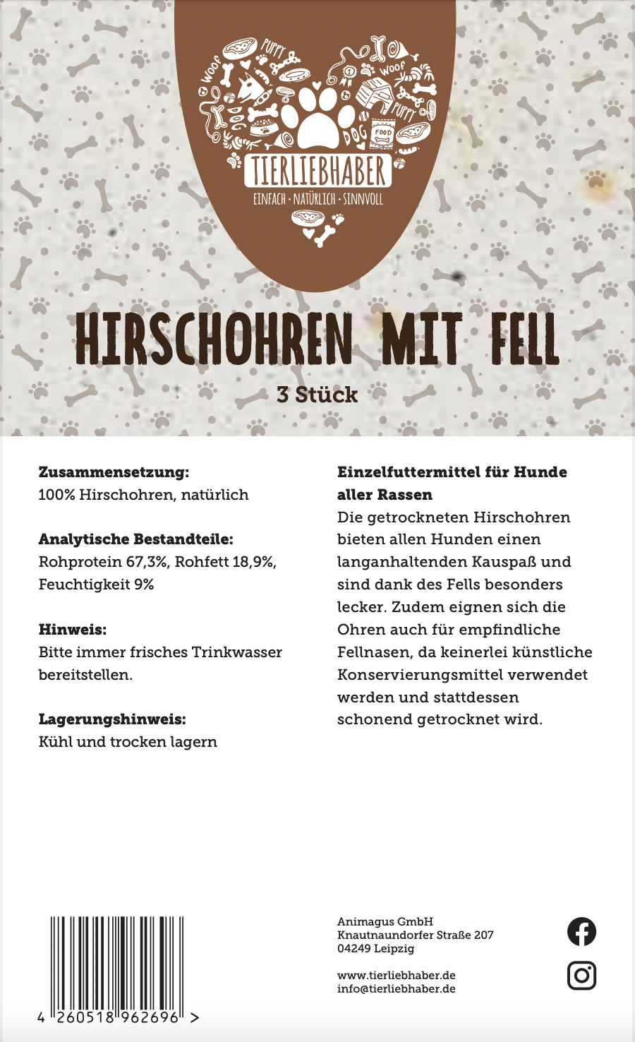 Hirschohren mit Fell (1-3 Stück)